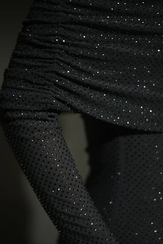 Arianna | Abito Maxi con Scollo Bardot e Strass