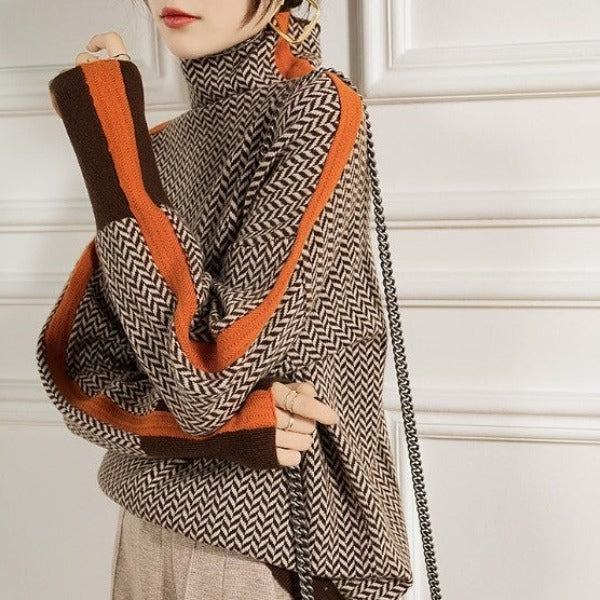 Clementina | Maglione a dolcevita a righe a contrasto